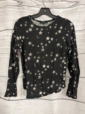 Generation Love Black Star Print Long Sleeve Top With Side Button Detail Size S